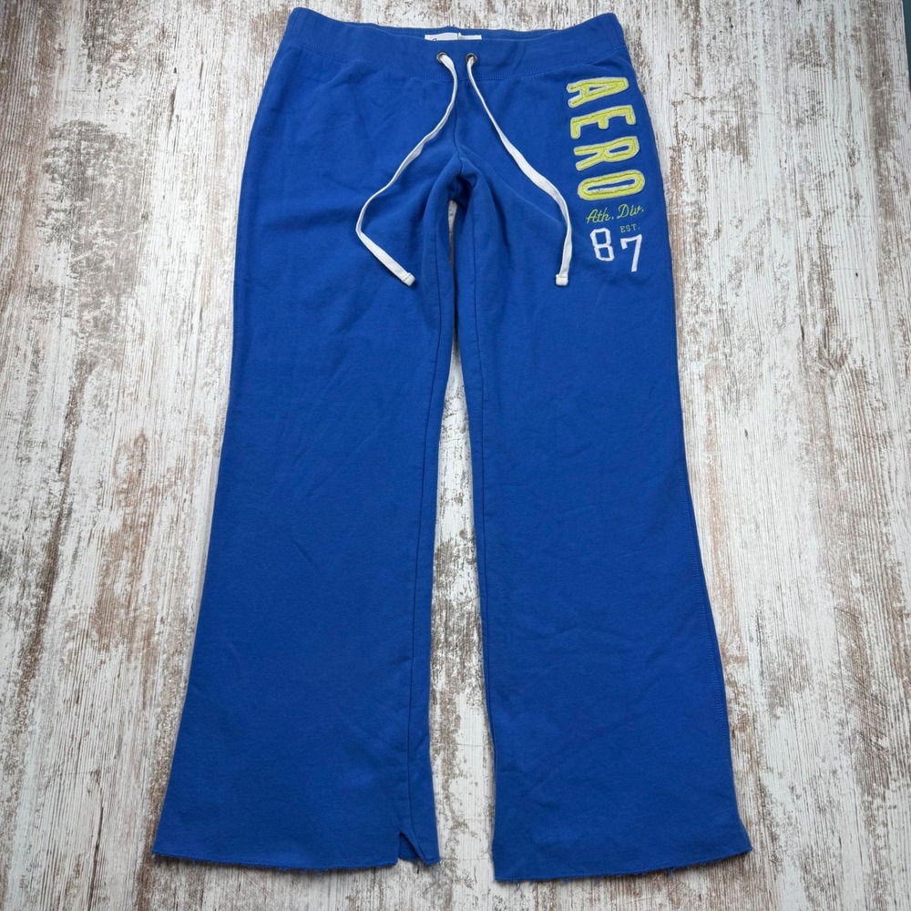 VTG Y2K Aeropostale Blue Puff Print Flare Sweatpants Ath Div 87 Large Mall Core